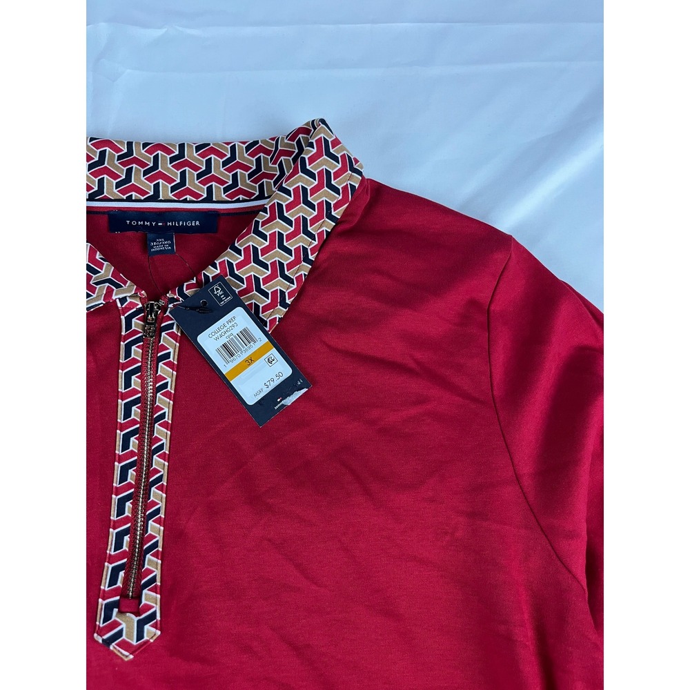 Tommy Hilfiger Womens‎ 3XL College Prep Red Pullover 1/4 Zip Blouse Top